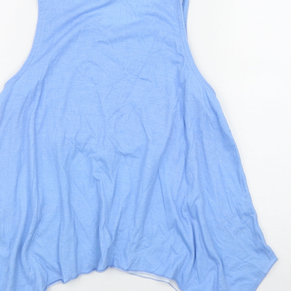 H&M Girls Blue  Polyester Basic Tank Size 8-9 Years Scoop Neck  - 'Vacay Mood'
