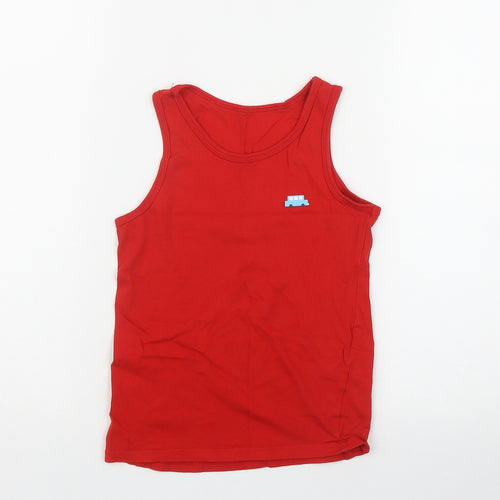 George Boys Red  Cotton Basic Tank Size 7-8 Years Scoop Neck