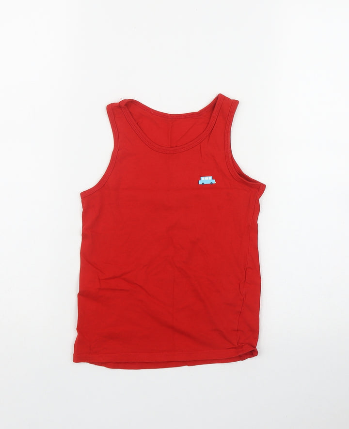 George Boys Red  Cotton Basic Tank Size 7-8 Years Scoop Neck