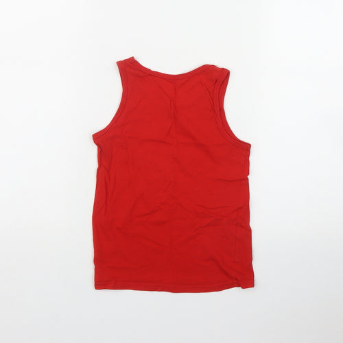 George Boys Red  Cotton Basic Tank Size 7-8 Years Scoop Neck