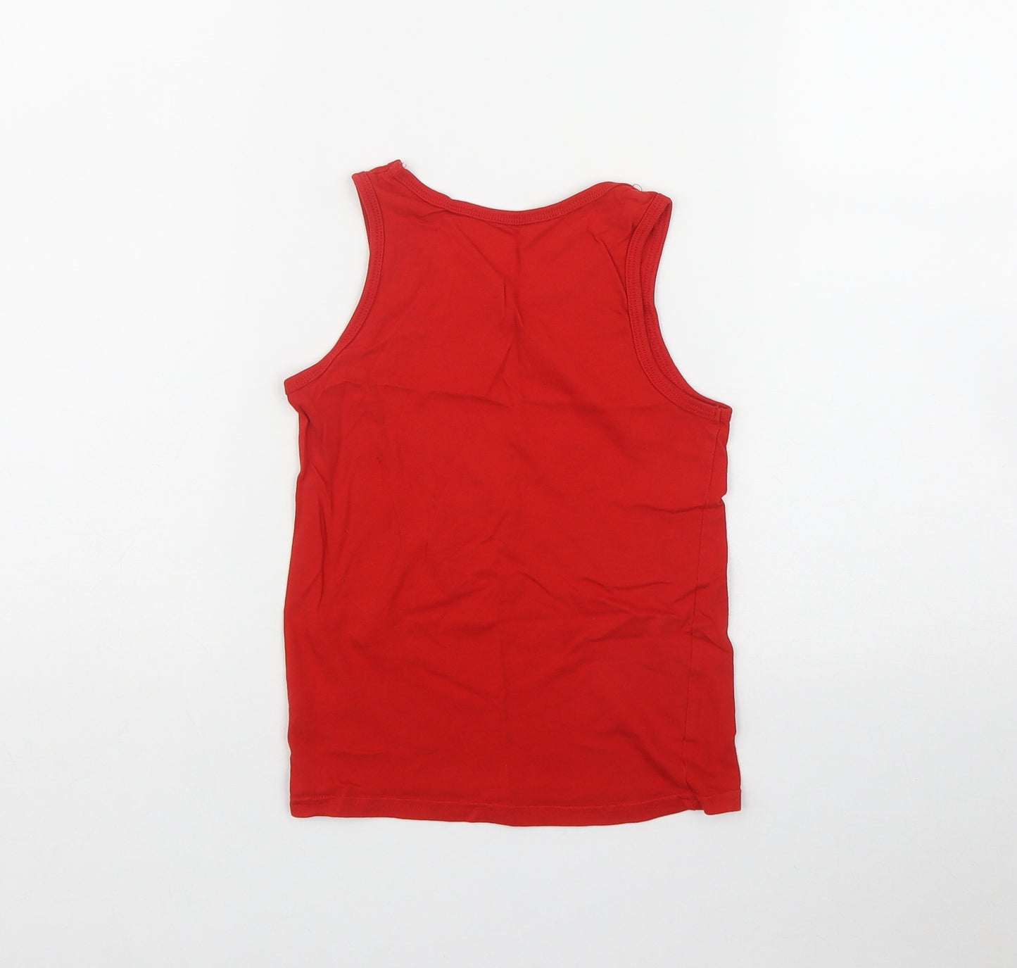 George Boys Red  Cotton Basic Tank Size 7-8 Years Scoop Neck