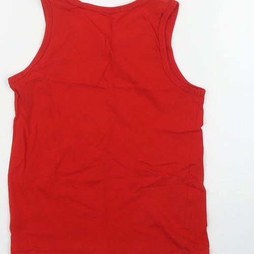 George Boys Red  Cotton Basic Tank Size 7-8 Years Scoop Neck