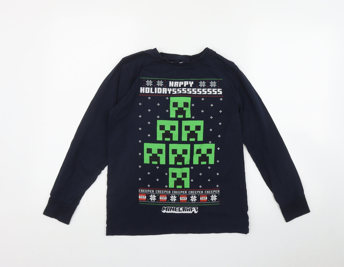 NEXT Boys Blue  Cotton Basic T-Shirt Size 10 Years Round Neck  - Minecraft Christmas