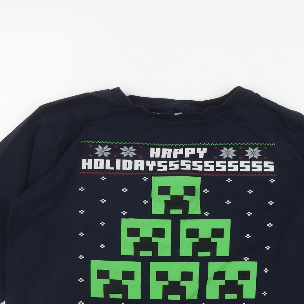 NEXT Boys Blue  Cotton Basic T-Shirt Size 10 Years Round Neck  - Minecraft Christmas