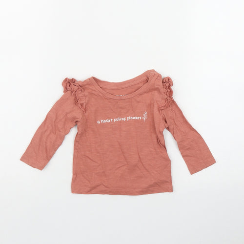Priamrk Girls Pink  Cotton Basic T-Shirt Size 3-6 Months Round Neck Snap - 'Heart full of flowers'