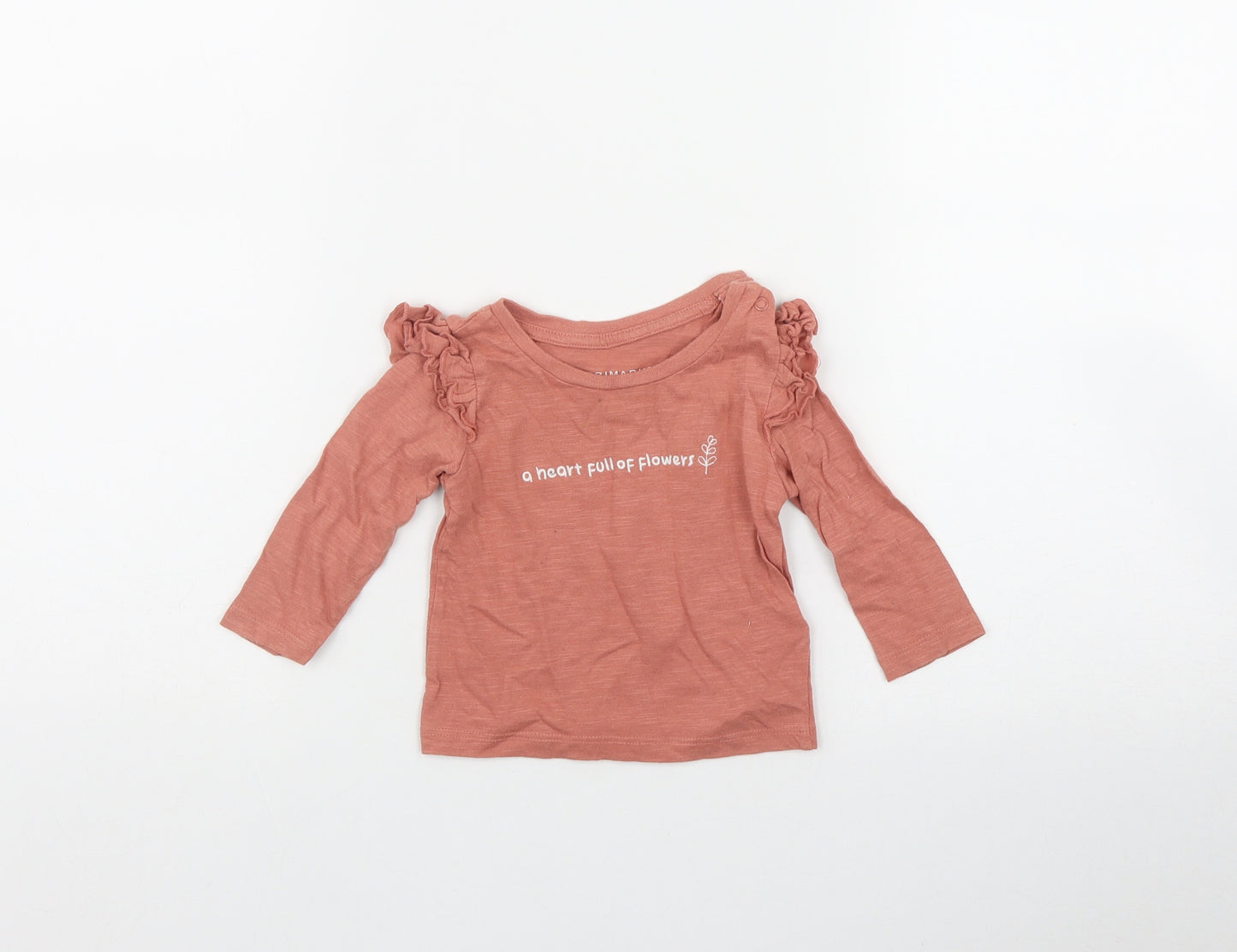 Priamrk Girls Pink  Cotton Basic T-Shirt Size 3-6 Months Round Neck Snap - 'Heart full of flowers'