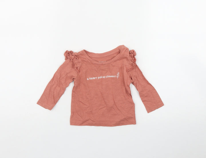 Priamrk Girls Pink  Cotton Basic T-Shirt Size 3-6 Months Round Neck Snap - 'Heart full of flowers'