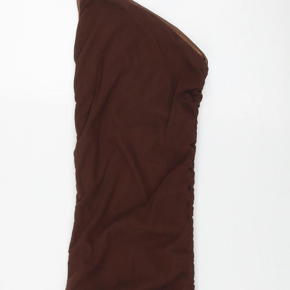 PRETTYLITTLETHING Womens Brown  Polyester Bodycon  Size 10  Off the Shoulder