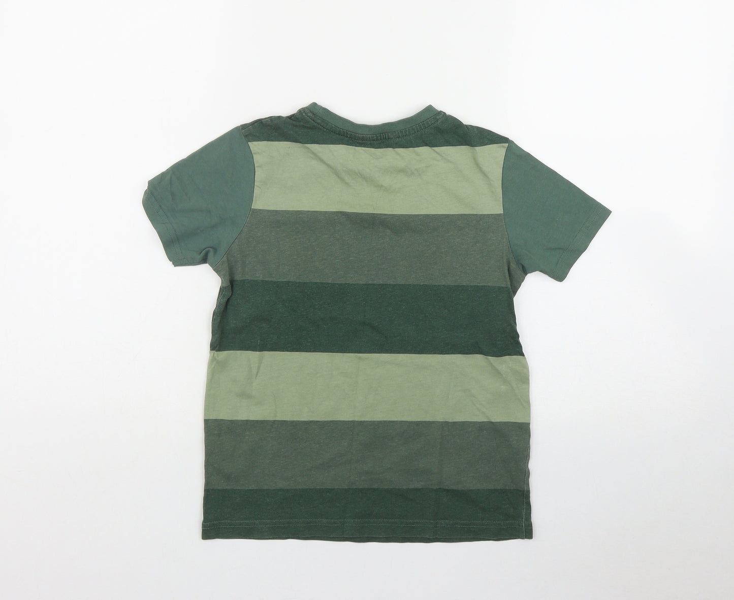 George Boys Green Striped Cotton Basic T-Shirt Size 8-9 Years Round Neck