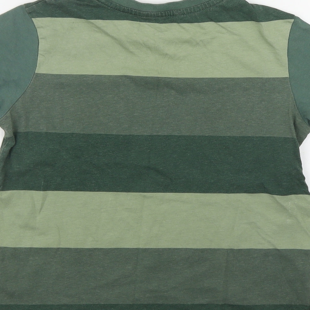 George Boys Green Striped Cotton Basic T-Shirt Size 8-9 Years Round Neck