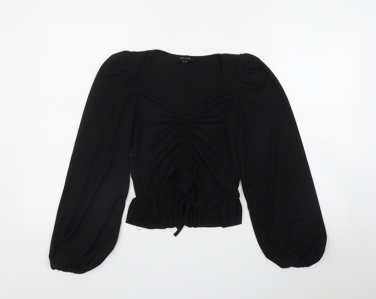 New Look Womens Black  Polyester Basic T-Shirt Size 10 V-Neck