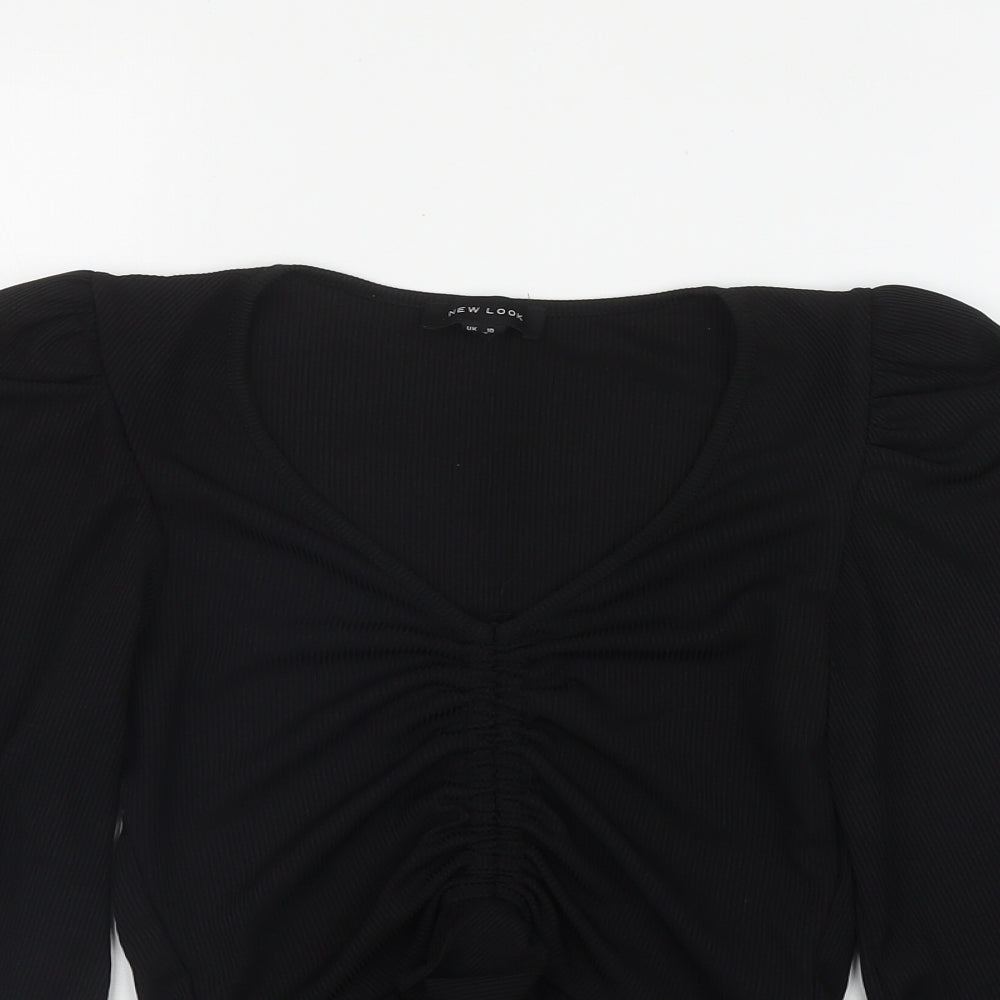 New Look Womens Black  Polyester Basic T-Shirt Size 10 V-Neck