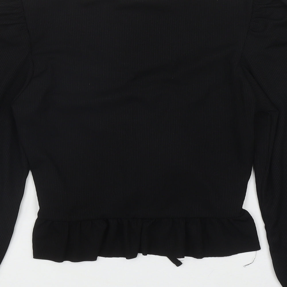 New Look Womens Black  Polyester Basic T-Shirt Size 10 V-Neck