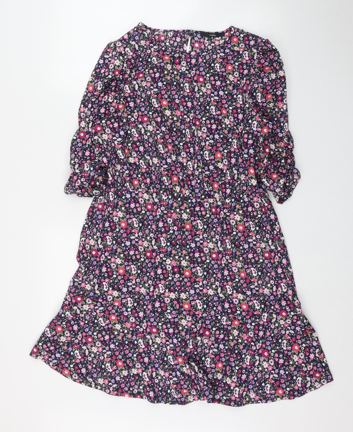 George Womens Black Floral Polyester Fit & Flare  Size 16  Round Neck Button