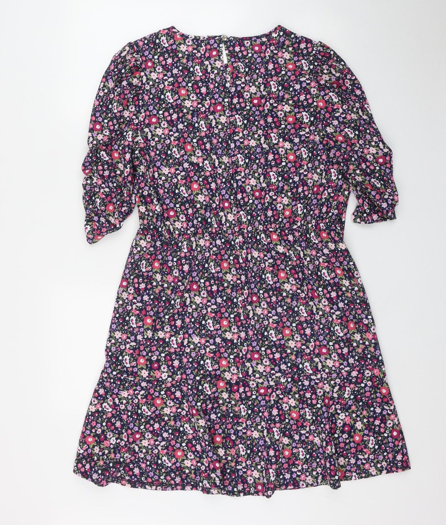 George Womens Black Floral Polyester Fit & Flare  Size 16  Round Neck Button