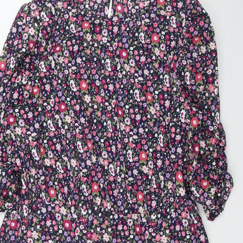George Womens Black Floral Polyester Fit & Flare  Size 16  Round Neck Button