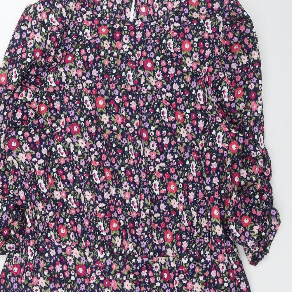 George Womens Black Floral Polyester Fit & Flare  Size 16  Round Neck Button