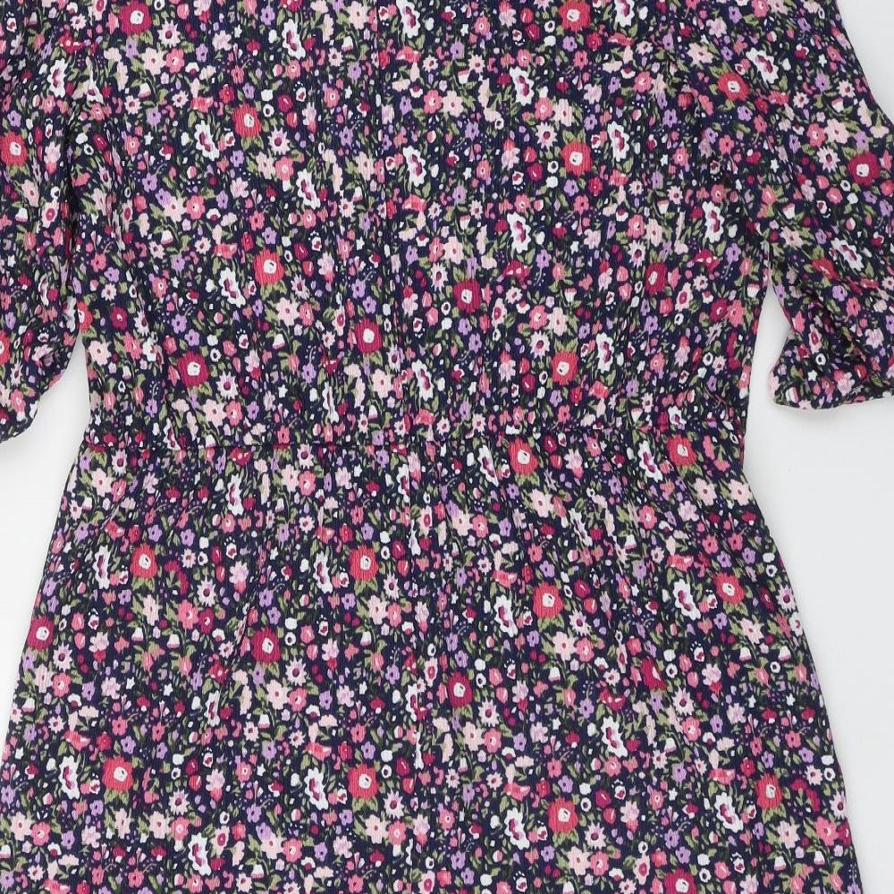 George Womens Black Floral Polyester Fit & Flare  Size 16  Round Neck Button