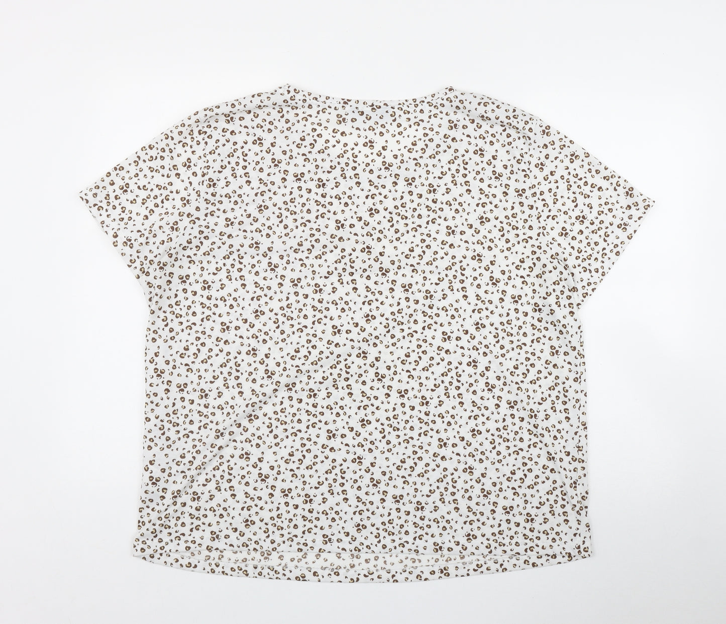 Marks and Spencer Womens White Animal Print Polyester Basic T-Shirt Size 20 Round Neck