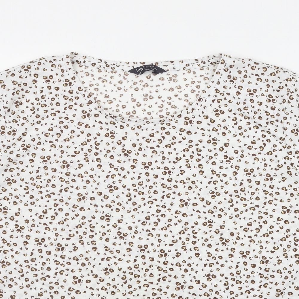 Marks and Spencer Womens White Animal Print Polyester Basic T-Shirt Size 20 Round Neck