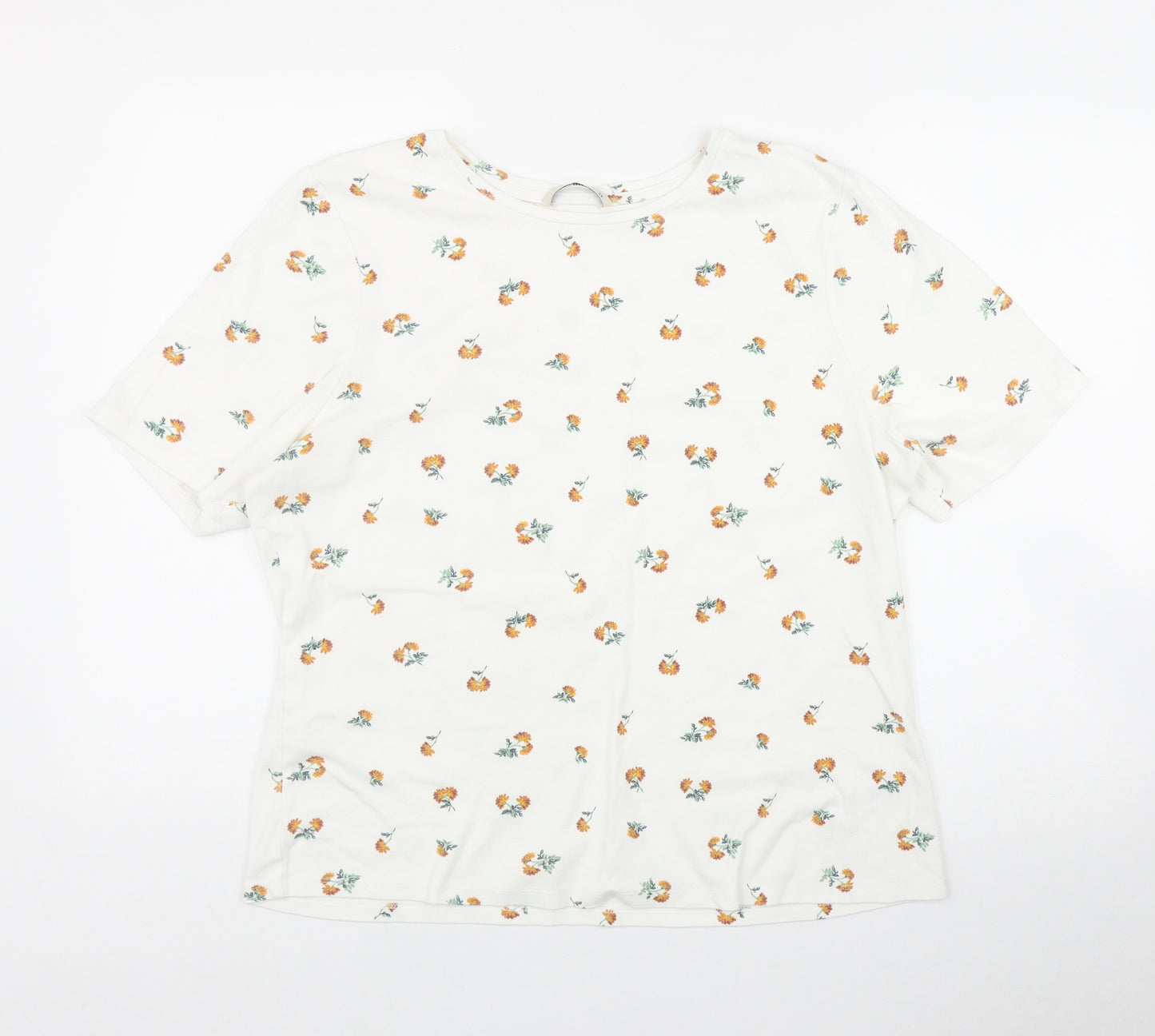 TU Womens White Floral Cotton Basic T-Shirt Size 22 Round Neck - Flower print