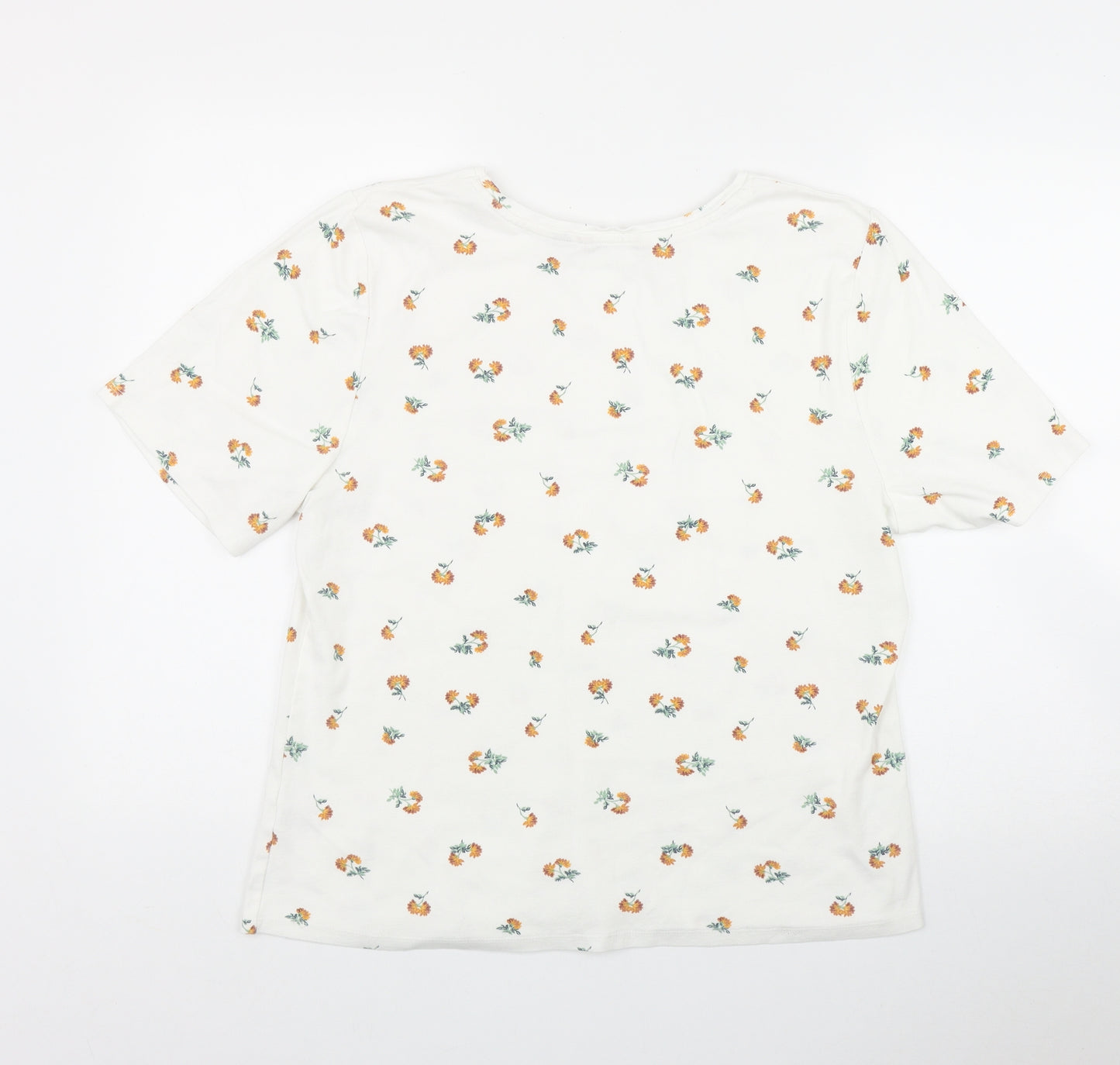 TU Womens White Floral Cotton Basic T-Shirt Size 22 Round Neck - Flower print