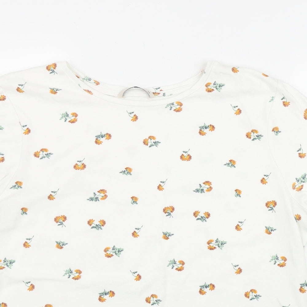 TU Womens White Floral Cotton Basic T-Shirt Size 22 Round Neck - Flower print