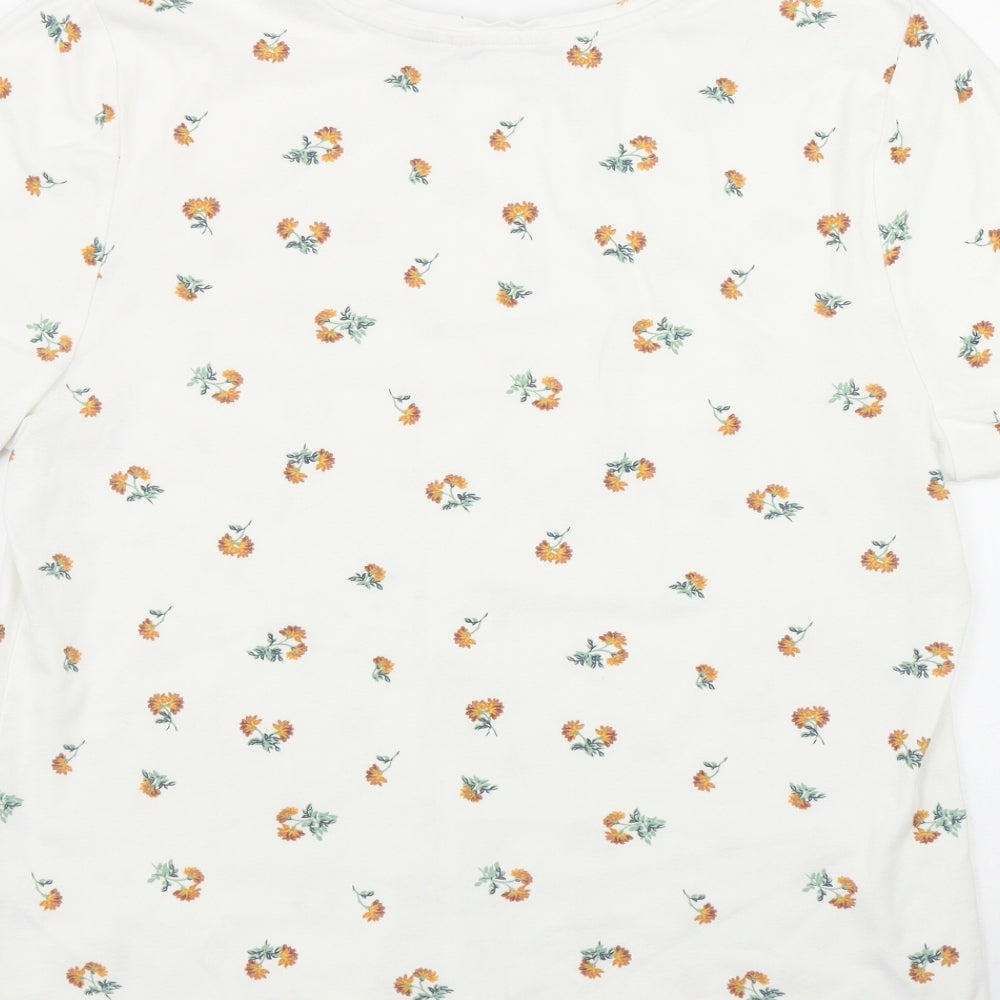 TU Womens White Floral Cotton Basic T-Shirt Size 22 Round Neck - Flower print