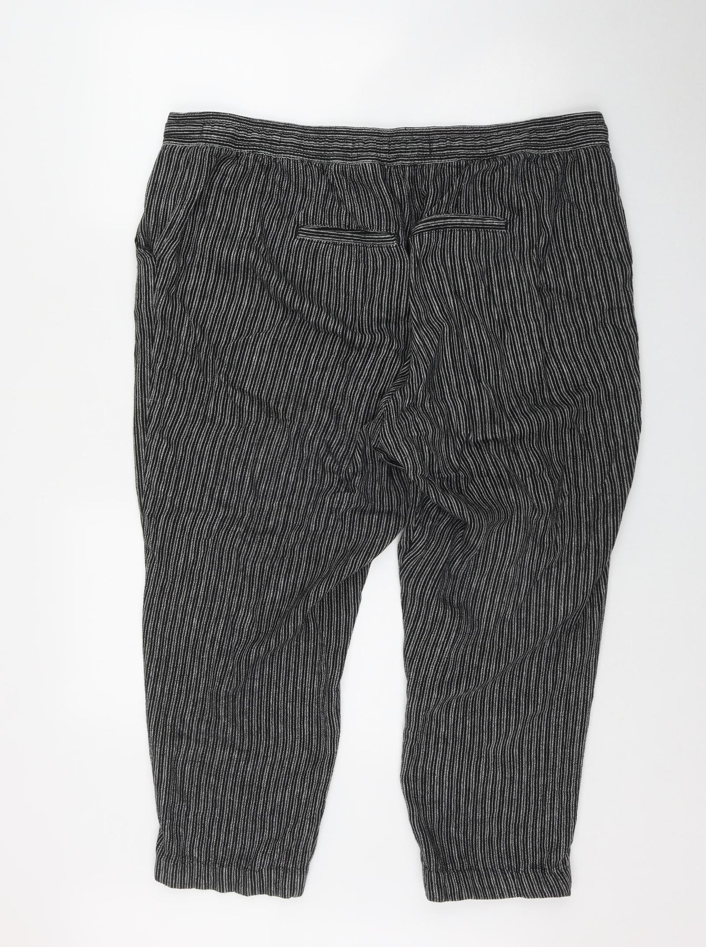 NEXT Womens Black Striped Linen Trousers  Size 20 L26 in Regular Button