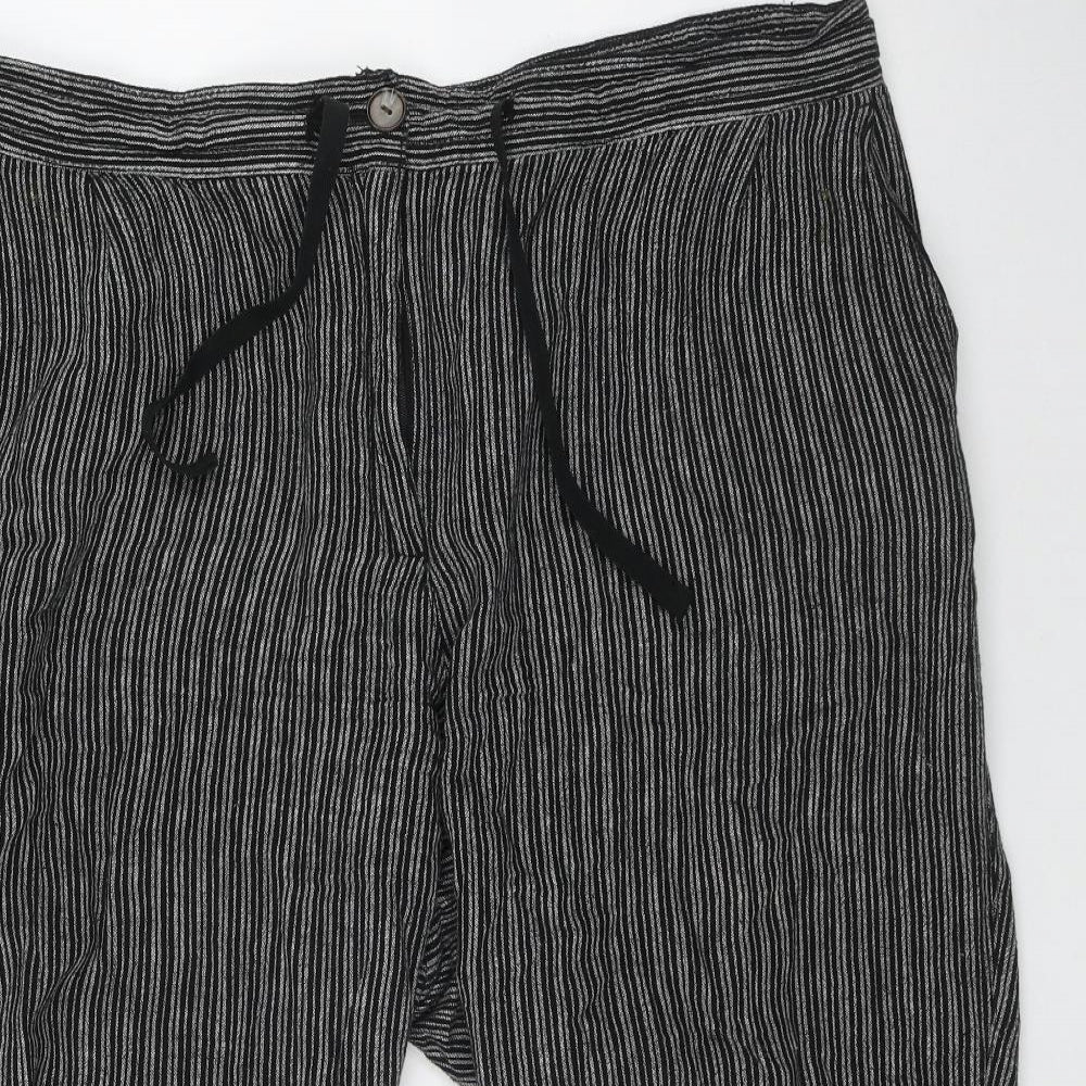 NEXT Womens Black Striped Linen Trousers  Size 20 L26 in Regular Button