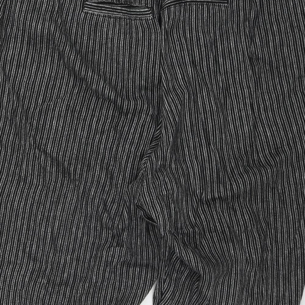 NEXT Womens Black Striped Linen Trousers  Size 20 L26 in Regular Button
