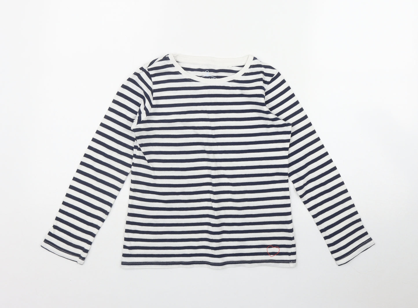 NEXT Girls Blue Striped Cotton Basic T-Shirt Size 9 Years Round Neck
