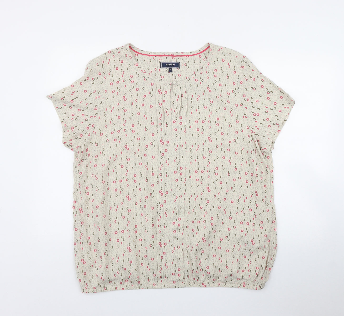 Maine Womens Beige Geometric Viscose Basic T-Shirt Size 20 Round Neck
