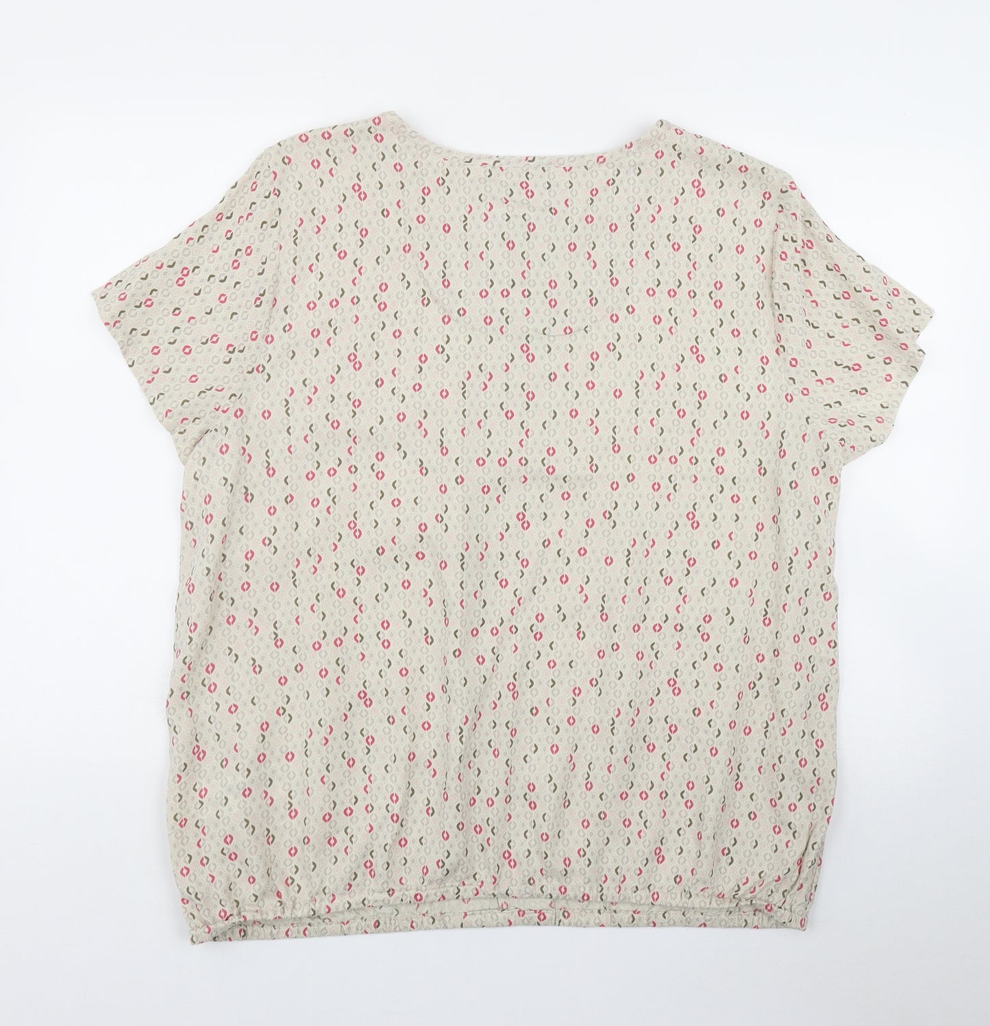 Maine Womens Beige Geometric Viscose Basic T-Shirt Size 20 Round Neck