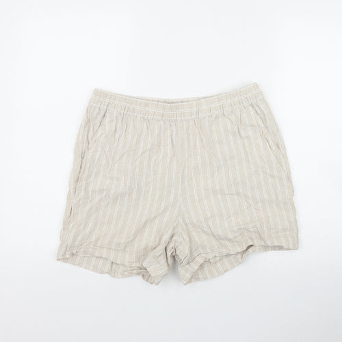 Dunnes Stores Womens Beige Striped Linen Mom Shorts Size M L4 in Regular