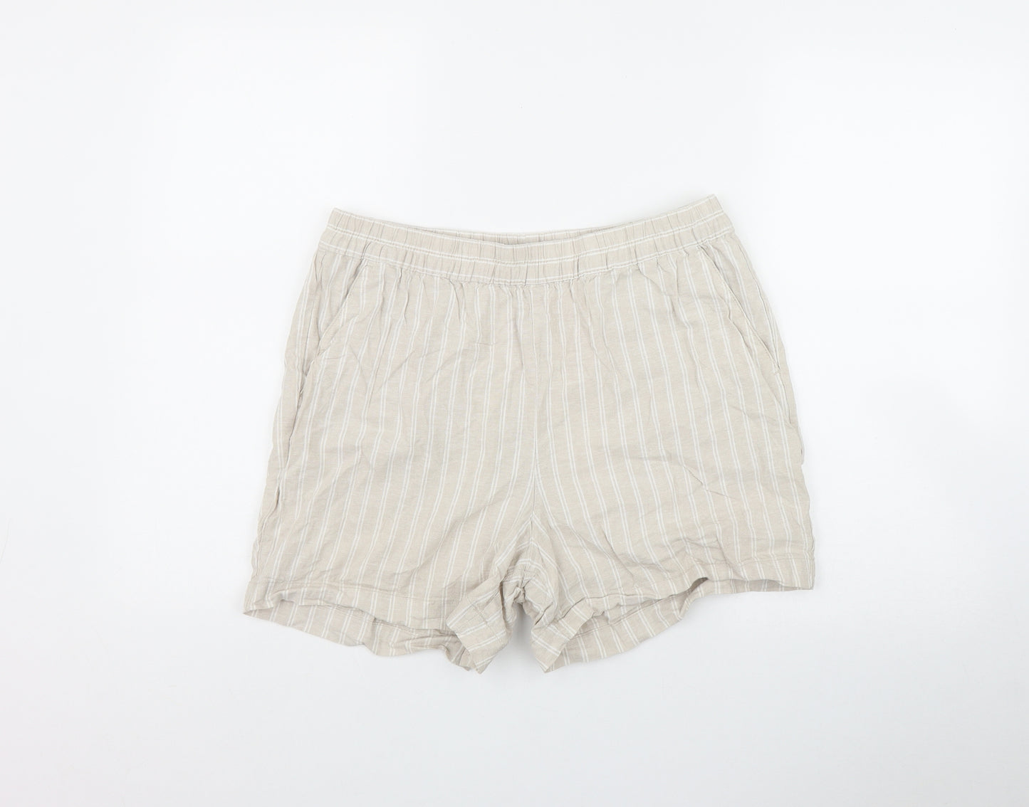 Dunnes Stores Womens Beige Striped Linen Mom Shorts Size M L4 in Regular