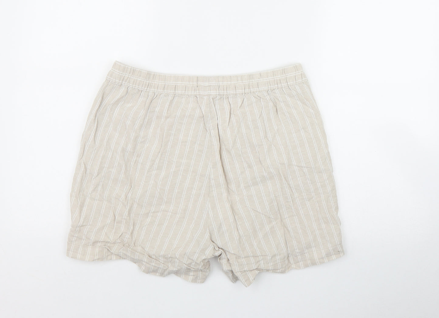 Dunnes Stores Womens Beige Striped Linen Mom Shorts Size M L4 in Regular