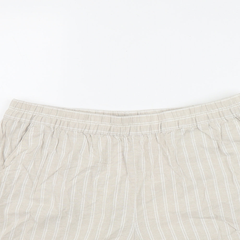 Dunnes Stores Womens Beige Striped Linen Mom Shorts Size M L4 in Regular