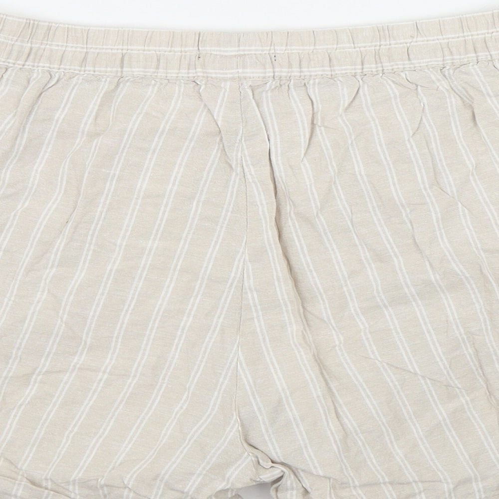 Dunnes Stores Womens Beige Striped Linen Mom Shorts Size M L4 in Regular