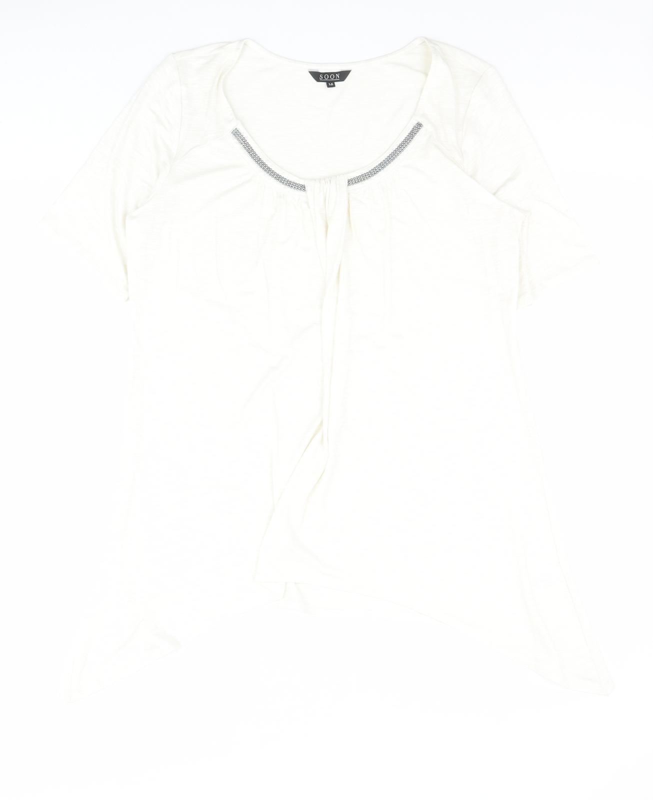 Soon Womens White  Viscose Basic Blouse Size 16 Scoop Neck