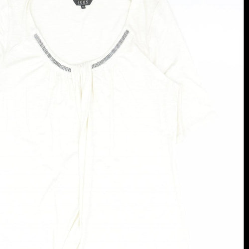 Soon Womens White  Viscose Basic Blouse Size 16 Scoop Neck