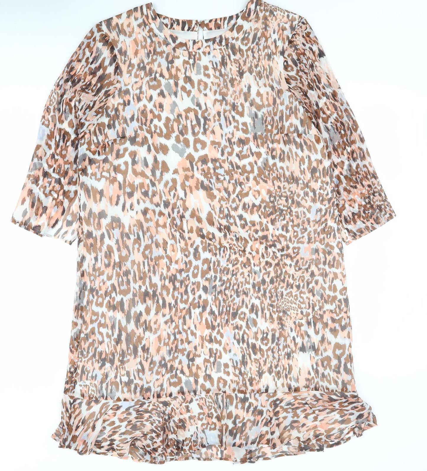 Marks and Spencer Womens Brown Animal Print Polyester A-Line  Size 14  Round Neck Button
