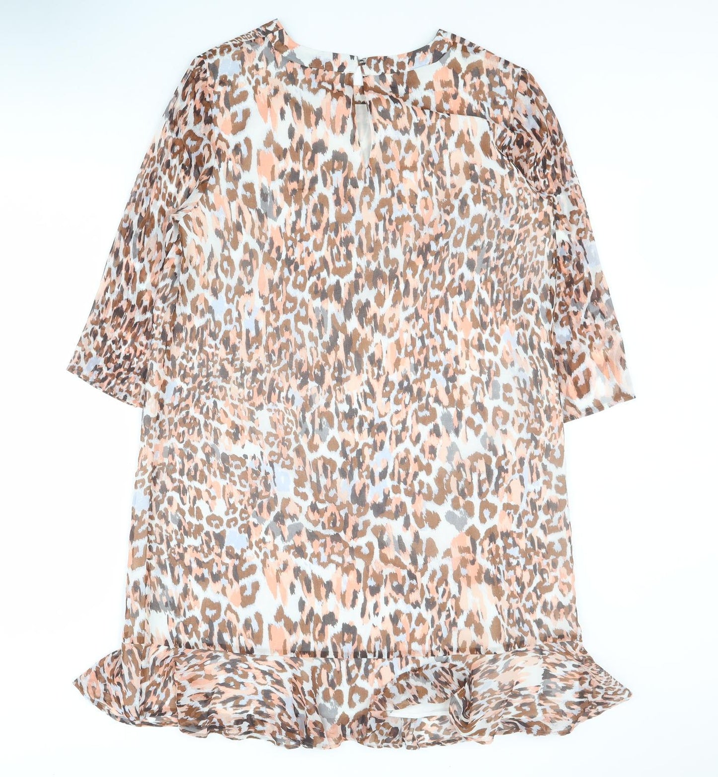 Marks and Spencer Womens Brown Animal Print Polyester A-Line  Size 14  Round Neck Button