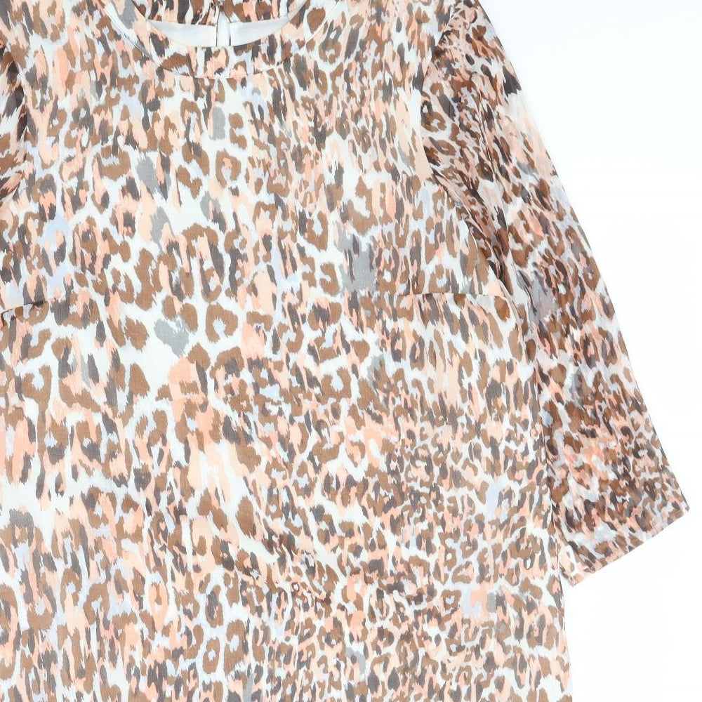 Marks and Spencer Womens Brown Animal Print Polyester A-Line  Size 14  Round Neck Button