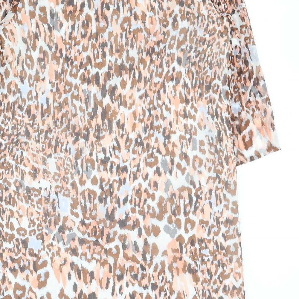 Marks and Spencer Womens Brown Animal Print Polyester A-Line  Size 14  Round Neck Button