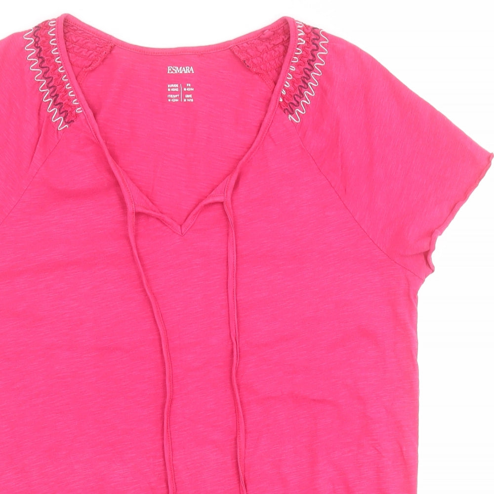 ESMARA Womens Pink  100% Cotton Basic T-Shirt Size M V-Neck