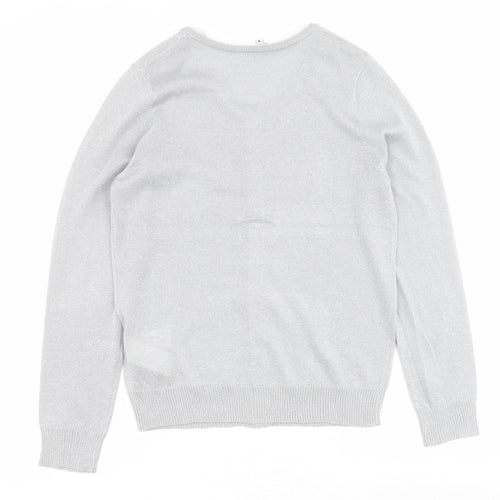Miso Essentials Womens Silver Round Neck  Acrylic Cardigan Jumper Size M