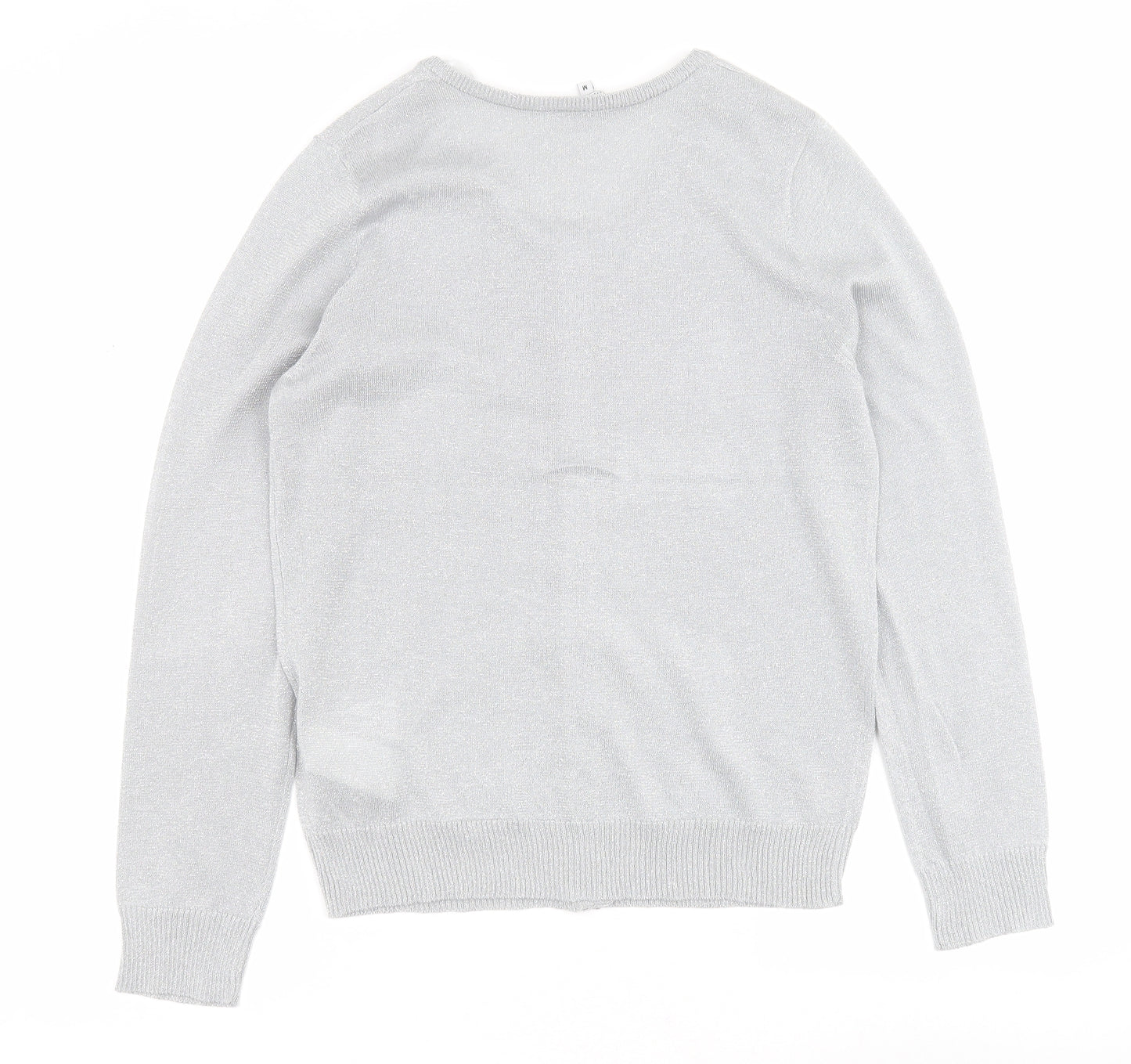 Miso Essentials Womens Silver Round Neck  Acrylic Cardigan Jumper Size M