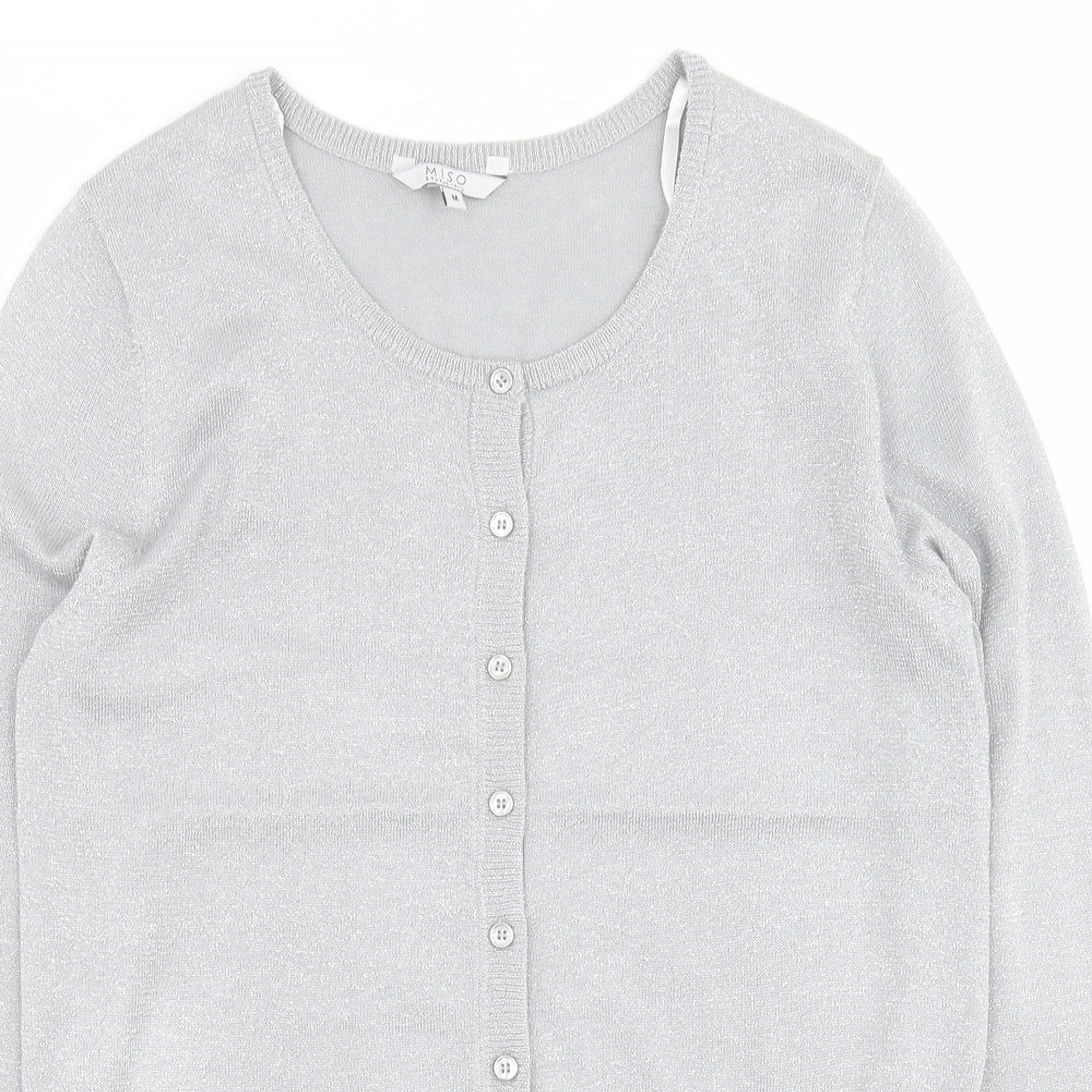 Miso Essentials Womens Silver Round Neck  Acrylic Cardigan Jumper Size M