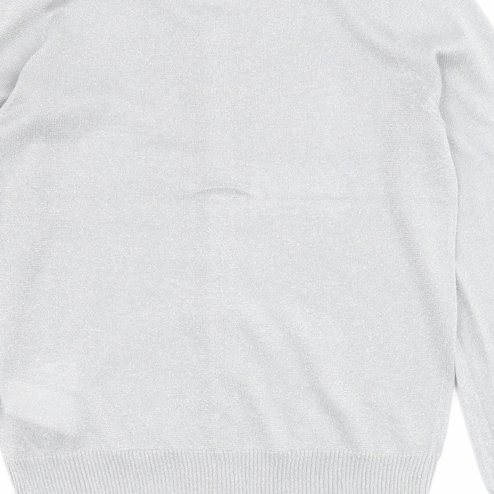 Miso Essentials Womens Silver Round Neck  Acrylic Cardigan Jumper Size M
